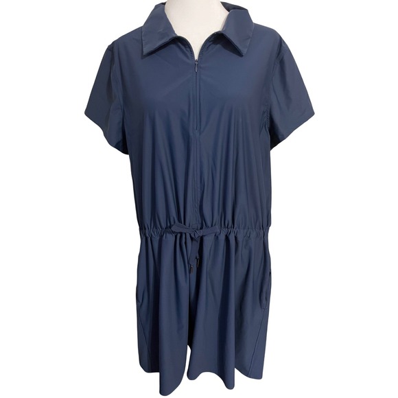 SPANX Pants - Spanx AirEssentials Short Sleeve Dress Romper Navy Blue Quarter Zip XL XL/XG/TG